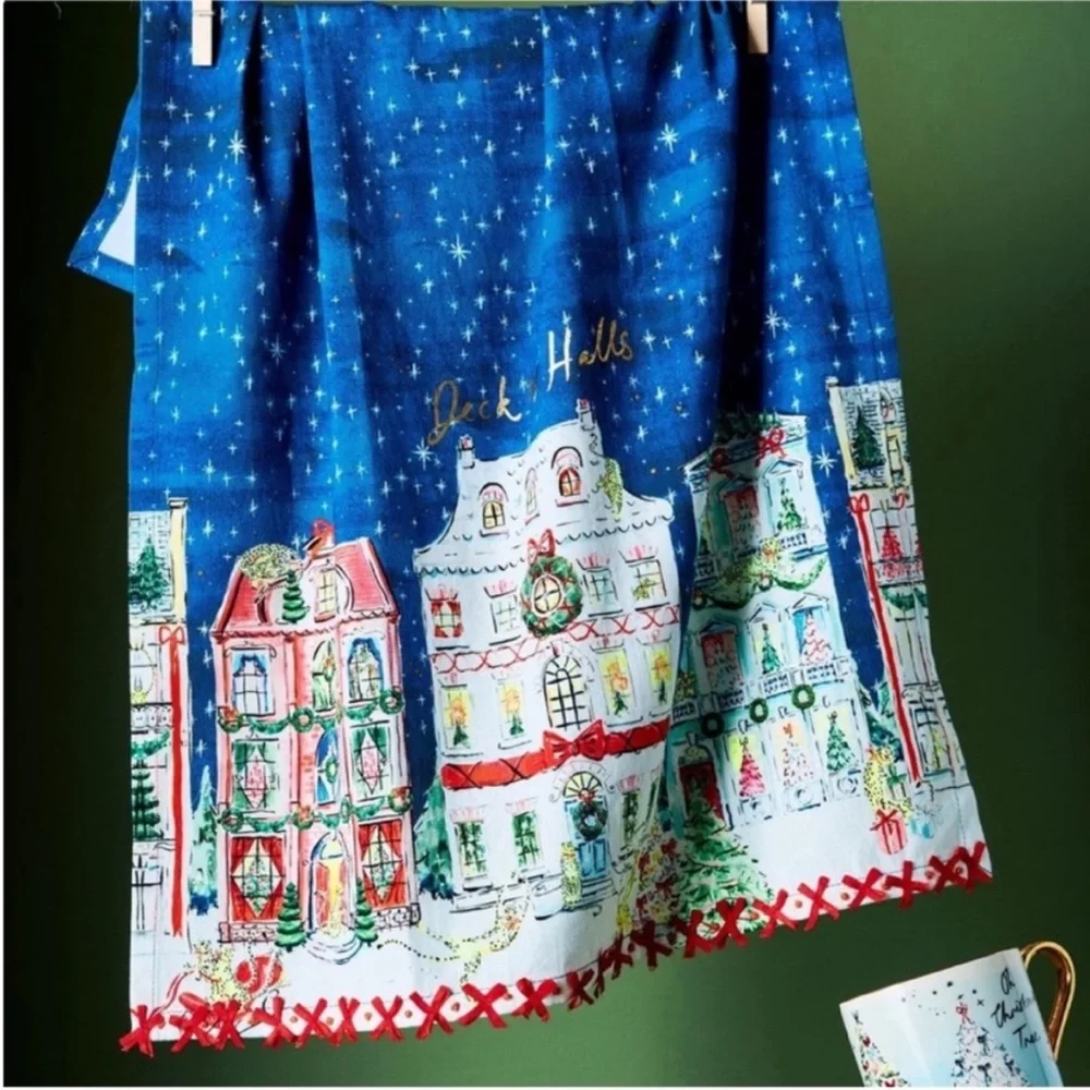 Anthropologie Susannah Garrod Holiday Townhouses Dish Towel